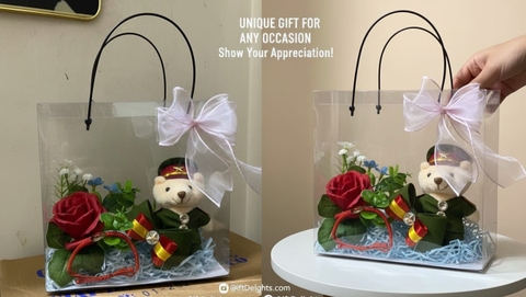 Set quà tặng mini gấu bông hoa hồng kèm vòng tay