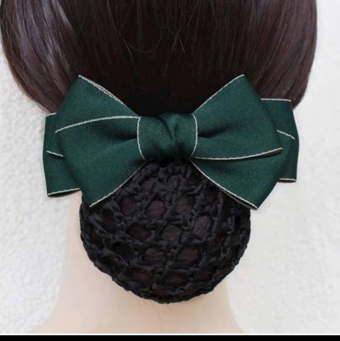 Nơ búi tóc xanh rêu kèm lưới búi tóc thanh lịch