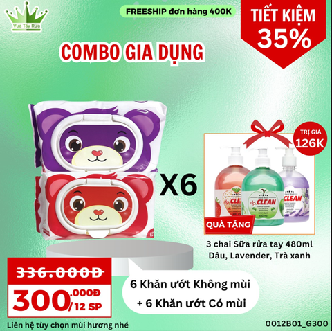COMBO 6 KHĂN ƯỚT TẶNG 3 RỬA TAY ( 300K)