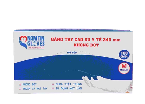 Găng tay cao su y tế 240mm NAMTIN không bột - size M