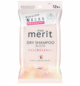 Khăn giấy gội đầu khô Merit - Kao Hương Đào (12 miếng) - Túi hồng