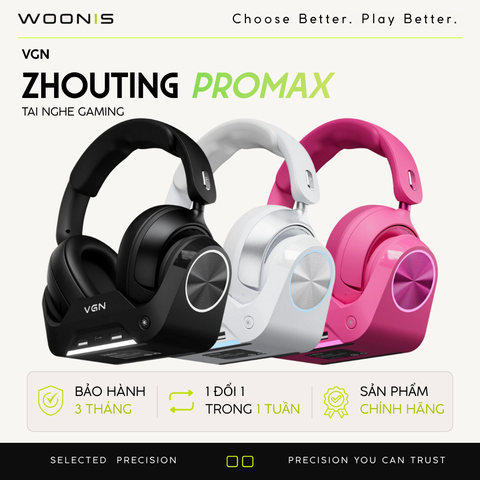 Tai Nghe Gaming Không Dây Đế Sạc VGN ZHOUTING PRO/PROMAX Driver dynamic 53mm, Xoay 90°, PIN 2000MAH, 120H Phạm vi 40m, V-SpeedX