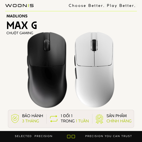 Chuột Gaming MADLIONS MAD G PRO - Siêu Nhẹ, Cảm Biến PAW3395, Kết Nối Không Dây