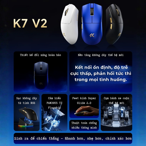 Chuột Gaming Không Dây MCHOSE K7 V2 Ultra+ PAW3955 TI 8K | Siêu Nhẹ 59g | Dock Sạc RGB RGB