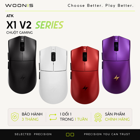 Chuột Gaming Không Dây ATK X1 V2 Series, Nordic 54H20, PAW 3950 Ultra, Delay 0.163ms, 800mAh, 54g±2g, Dongle GEM 8K