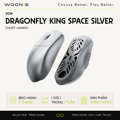 Chuột Gaming Không Dây VGN Dragonfly King Space Silver Hợp kim Magie Siêu nhẹ 54g, Cảm biến PAW3950, Chip Star Flash, Pin 500mAh