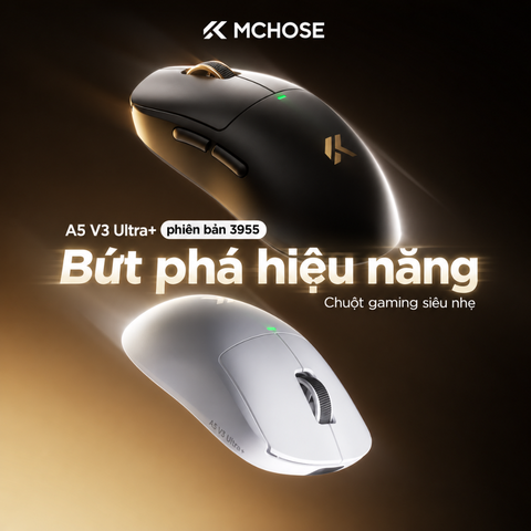 Chuột Gaming Không Dây MCHOSE A5 V3 Ultra+ PAW3955 TI 8K, 55g, Dock Sạc Từ Tính RGB