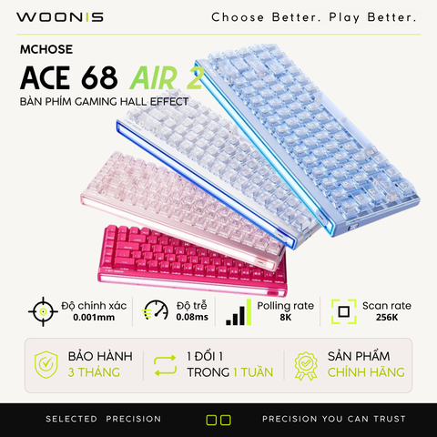 Bàn Phím Gaming HE Mchose Ace 68 Air 2 Rapid Trigger 0.001mm, Delay 0.08ms, RT Smart, Polling Rate 8K - Scan Rate 256k, Chip Flagship