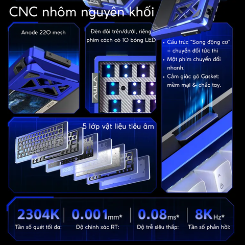 AULA AG60 | Bàn Phím Phím Từ Tính Chuyên Game Kết nối trực tiếp ADC, 8K Hz, Độ Trễ 0.08ms, Ultra-high Scan Rate 2304K, Accuracy 0.001mm, RGB đôi siêu sáng