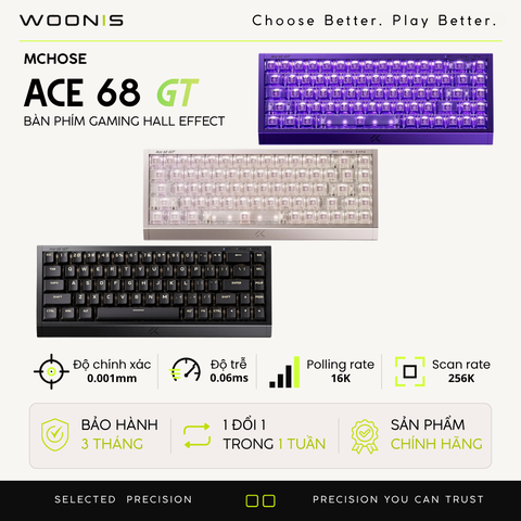 Bàn Phím Gaming HE Mchose Ace 68 GT, Polling Rate 16K, Độ Chính Xác 0.001mm, Scan Rate 256K, Độ Trễ 0.06ms, RGB 16.8 triệu màu, Hỗ Trợ Music Rhythm 2.0