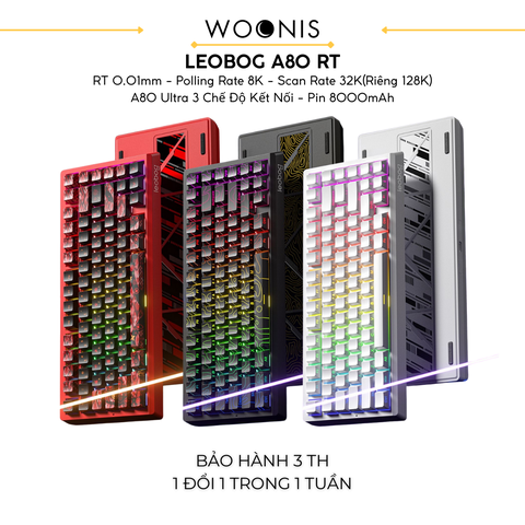 Bàn Phím Gaming HE Leobog A80RT, Pin 8000mAh, RT 0.01mm, Polling Rate 8K, Scan Rate 32K, RGB 16triệu màu