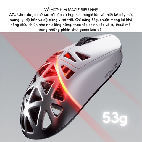 Chuột Gaming Không Dây MCHOSE A7X ULTRA PAW 3950 TI - Realtek Chipset - 500mAh - 53g ICEFLOW Glacier Coating - Wired 8K + Wireless 8K