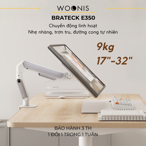 Arm Màn Hình Máy Tính Brateck E350 – Hỗ Trợ Màn 17”-32”, Tải Trọng 9Kg, Xoay Gập Linh Hoạt Chuẩn Công Thái Học