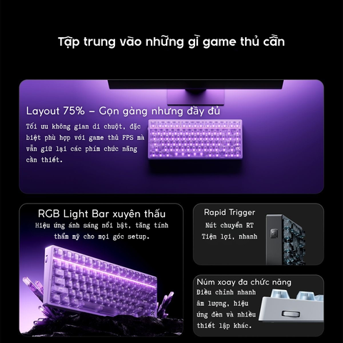 MCHOSE ACE 75 | Bàn Phím Gaming HE Chuyên Game 8K | Scan Rate 256K, Độ Trễ 0.08ms, Accuracy 0.001mm, RGB 16.8 Triệu Màu
