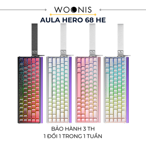 Aula Hero 68 | Bàn Phím Gaming HE Polling rate 8K Hz, Scan rate 128K, Độ Trễ 0.1ms, Hộp Đèn Neon RGB