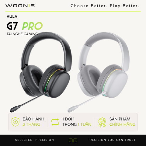 Tai Nghe Gaming Không Dây AULA G7 Pro – Âm Thanh Vòm 7.1, Mic Chống Ồn AI, Đèn RGB