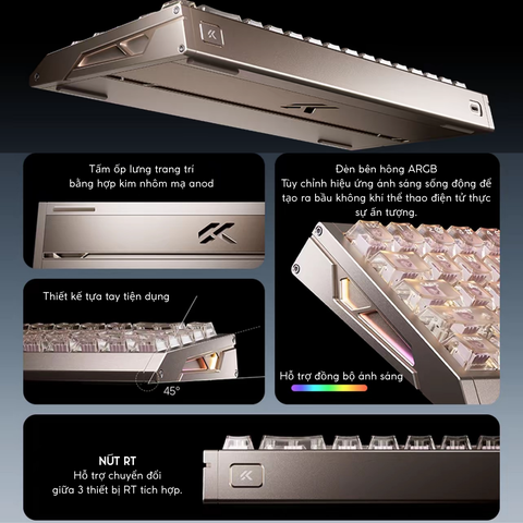 BÀN PHÍM GAMING HE MCHOSE ACE 68 GT, Polling Rate 16K, Độ Chính Xác 0.001mm, Scan Rate 256K, Độ Trễ 0.06ms, RGB 16.8 triệu màu, Hỗ Trợ Music Rhythm 2.0