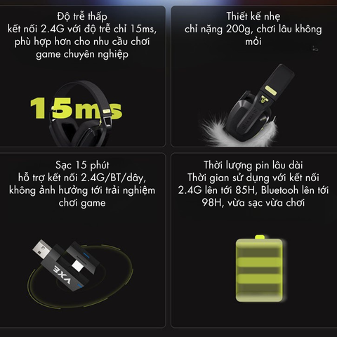 Tai nghe không dây gaming VGN VXE Siren V1 – 3 chế độ kết nối, pin 98 giờ, độ trễ thấp 15ms