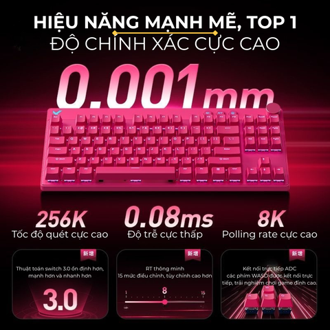 Mchose Mix 87 | Bàn Phím Phím Từ Tính Chuyên Game 8K Hz, Độ Trễ 0.08ms, Scan Rate 256K, Accuracy 0.001mm, RGB 16.8 Triệu Màu
