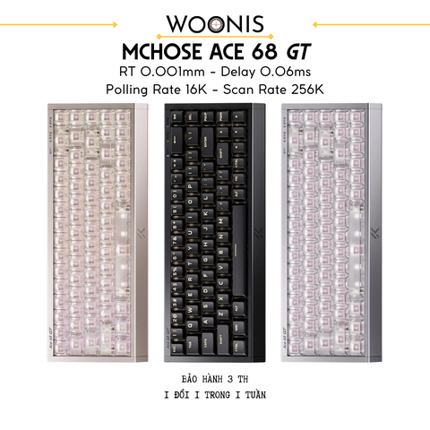 Bàn Phím Gaming HE Mchose Ace 68 GT, Polling Rate 16K, Độ Chính Xác 0.001mm, Scan Rate 256K, Độ Trễ 0.06ms, RGB 16.8 triệu màu, Hỗ Trợ Music Rhythm 2.0