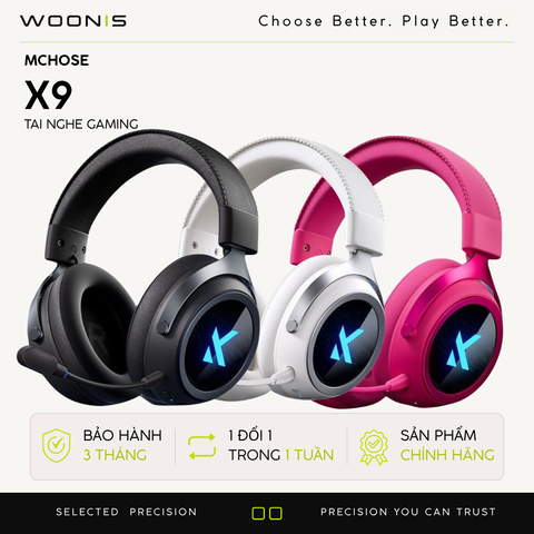 Tai Nghe Gaming Không Dây MCHOSE X9 – 7.1 Surround, Pin Trâu 250H, Mic AI Chống Ồn