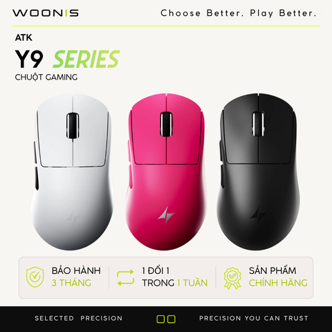 Chuột Gaming Không Dây ATK Dragonfly Y9 Series, PAW3950 Ultra, Nordic 54L15, ApexShark MAX, Pin 800mAh , 800H, ~55g, Dongle GEM 8K