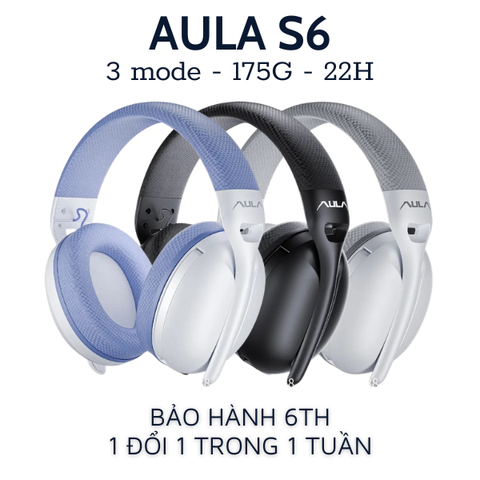 Tai Nghe Không Dây Gaming Aula S6 mic gấp gọn | Bluetooth / 2.4GHZ / Wired