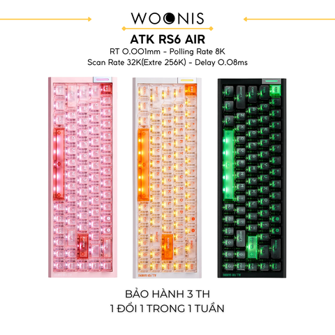 BÀN PHÍM GAMING HE ATK RS6 AIR, Polling Rate 8K, Độ Chính Xác 0.001mm, Scan Rate 256K, Độ Trễ 0.08ms, RGB 16.8 triệu màu