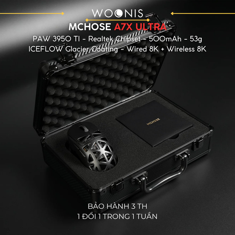 Chuột Gaming Không Dây MCHOSE A7X ULTRA PAW 3950 TI - Realtek Chipset - 500mAh - 53g ICEFLOW Glacier Coating - Wired 8K + Wireless 8K