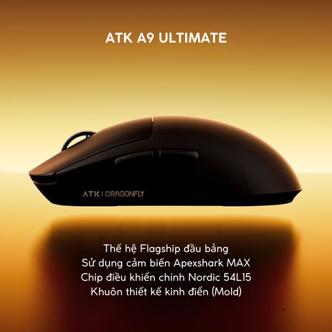 Chuột Gaming ATK A9 Ultramax - Ultimate – Chuột Không Dây Nhẹ 53g, Cảm Biến PAW3950 Ultra, Polling Rate 8000Hz - Hiệu Suất Đỉnh Cao Cho Game Thủ