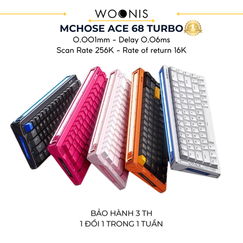 BÀN PHÍM GAMING HE MCHOSE ACE 68 TURBO, Polling Rate 16K, Độ Chính Xác 0.001mm, Scan Rate 256K, Độ Trễ 0.06ms, RGB 16.8 triệu màu, Hỗ Trợ Music Rhythm 2.0