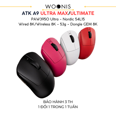 Chuột Gaming ATK A9 Ultramax - Ultimate – Chuột Không Dây Nhẹ 53g, Cảm Biến PAW3950 Ultra, Polling Rate 8000Hz - Hiệu Suất Đỉnh Cao Cho Game Thủ