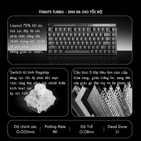 MAD TITAN 75 | Bàn Phím Gaming HE Chuyên Game 8K | Scan Rate 256K, Độ Trễ 0.08ms, Accuracy 0.001mm, RGB 16.8 Triệu Màu