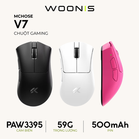 Chuột Gaming Không Dây MCHOSE V7 – PAW3395, 59g, 3 Mode, Pin 500mAh