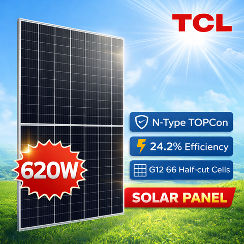 Tấm Pin Năng Lượng Mặt Trời TCL 620W N-Type TOPCon – Hiệu Suất Cao Cho Hệ Thống Điện Mặt Trời