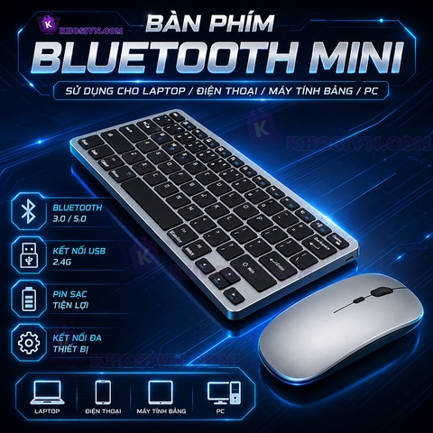 Bàn Phím Bluetooth Mini Không Dây Pin Sạc Kết Nối 2.4G Dùng Cho Điện Thoại, Laptop, Máy Tính Bảng - K818