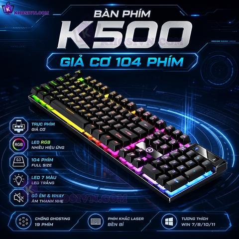 Bàn Phím Có Dây Vi Tính Giả Cơ Gaming Có Dây Đèn LED RGB - K500