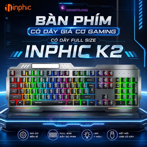 Bàn Phím Có Dây Giả Cơ Gaming Có Dây Full Size 104 Phím - Inphic K2