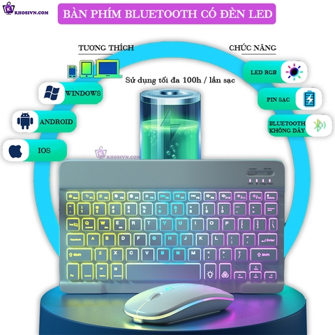 Bộ Bàn Phím Bluetooth Cho Điện Thoại Máy Tính Bảng Không Dây 10 inch Có Đèn LED RGB - B2