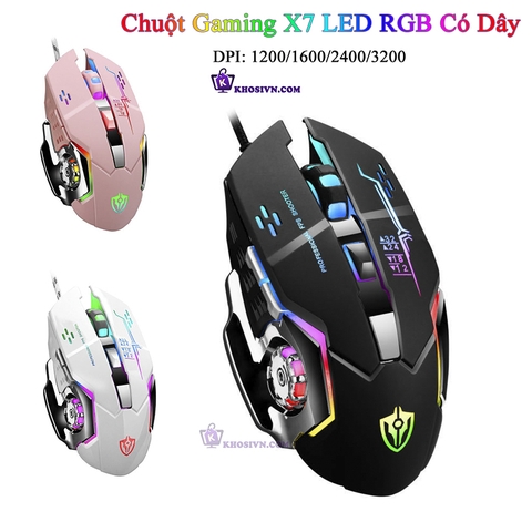 Chuột Gaming Máy Tính LED RGB 3200 DPI Chuyên Game Văn Phòng Cực Đẹp - Chuột X7