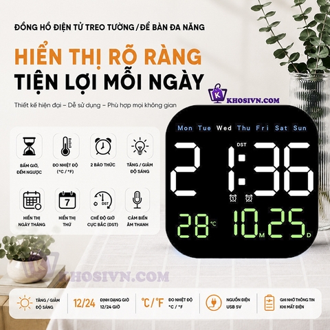 Đồng Hồ LED Treo Tường Màn Hình Lớn Điều Khiển Từ Xa Đa Chức Năng - 6650