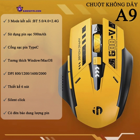 Chuột Gaming Inphic Không Dây Bluetooth 2.4G Cho Máy Tính Laptop 2000DPI - Inphic A9