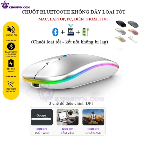 Chuột Bluetooth Không Dây Pin Sạc Siêu Mỏng Loại Tốt Có LED RGB Chuột Dùng Cho Điện Thoại Máy Tính - M2/3
