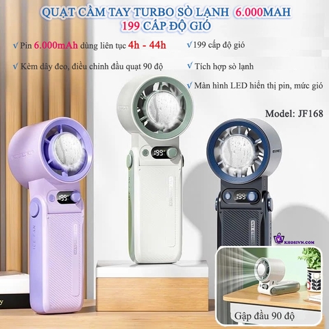Quạt Cầm Tay Turbo Pin Trâu Gió Mạnh 199 Cấp Độ Gió 6000mAh JF168