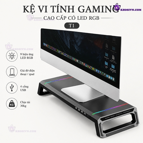 Kệ Để Màn Hình Vi Tính Cao Cấp Thiết Kế Chuẩn Gaming Có LED RGB Tích Hợp Cổng USB Tiện Lợi Decor Bàn Làm Việc T1