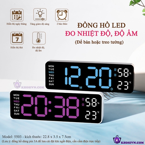 Đồng Hồ LED Để Bàn Decor, Đồng Hồ Báo Thức Để Bàn Hiển Thị Thời Gian Nhiệt Độ - 5503
