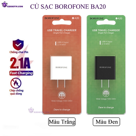 Phụ Kiện Sạc Cốc Sạc Điện Thoại Borofone BA20 5V 2.1A