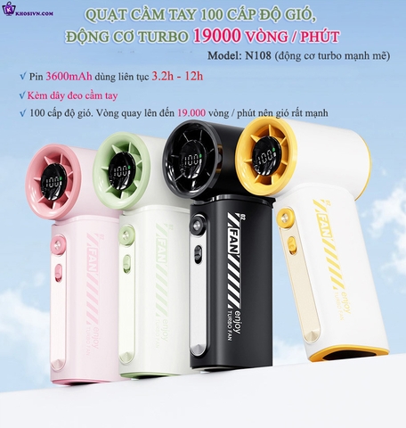 Quạt Turbo Cầm Tay Mini Gió Mạnh 10m/s Quay 19000 vòng/phút 100 Cấp Độ Gió N108