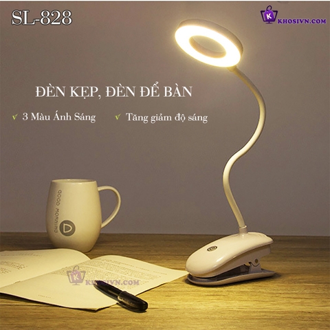 Đèn Học Kẹp Bàn Tích Điện 3 Màu Ánh Sáng SL-828