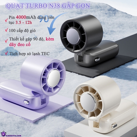 Quạt Turbo Cầm Tay Tích Điện Tích hợp Sò Lạnh Làm Mát Siêu Tốc Nhiều Cấp Độ Gió N38